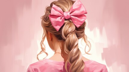 Naklejka premium Girl wearing a pink bow in her hair