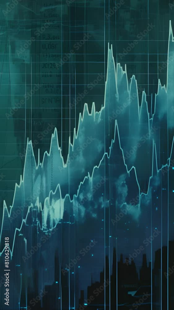 Poster a graph with a green background and blue lines. the graph is showing a downward trend. scene is some