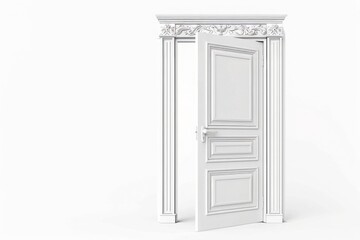 A Pristine White Door Opens into a Bright, Simplistic Space, Highlighting Modern Minimalism and Architectural Beauty in a Luxurious, Cleanly Designed Interior, Generative AI