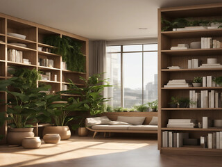 Wooden bench against grey wall and staircase. Scandinavian, rustic farmhouse interior design of modern entryway.