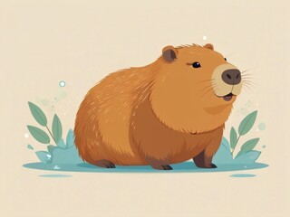 Cute capybara flat illustration created
