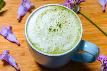 Homemade matcha latte or green tea latte 
