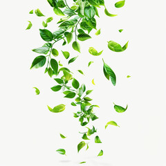  "Fresh Green Leaves Twisting in Air - Transparent PNG with White Background - 3D Render" 
 "Clear PNG of Fresh Green Leaves Twisting in the Air, Transparent Background, 3D Render, Blank Whit