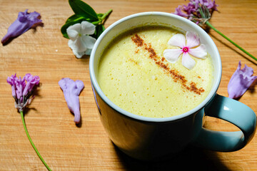Turmeric latte with almond milk - homemade 