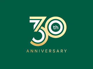 30th Anniversary luxury White gold celebration with double lines number logo typography  vector design twisted infinity concept. Thirty years anniversary gold template for celebration event, business.