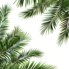 Realistic Palm Leaves on Clear Background, 3D Render, Empty White Background. "Realistic Palm Leaves for Summer Vibes on Transparent Background, 3D Render, Blank White Background."