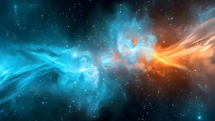 Obraz premium Cosmic bursts of color against a backdrop of dark space stars. Concept Colorful Galaxy Photography, Dark Space Background, Cosmic Color Bursts