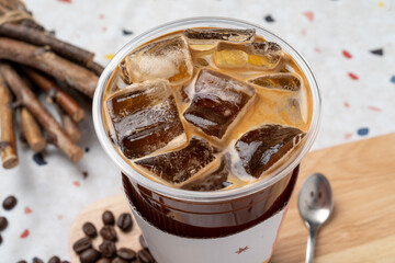 Cafe, coffee, americano, iced, caramel, macchiato, latte, chocolate, maple, croiffle, croissant, waffle, Nutella, brown, cheese