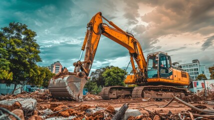 excavator working on a construction site.