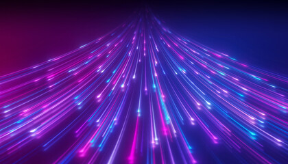 Obraz premium Illustation of glowing neon lines in blue and magenta on reflecting floor - abstract background.