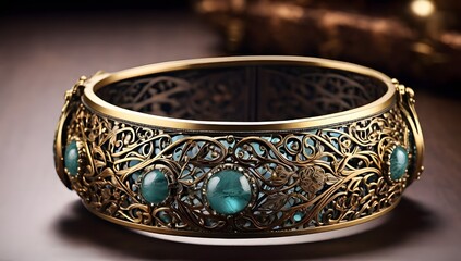 Exquisite Jewelry Gift: Antique Metal Bracelet in a Fashionable Box with Intricate Art & Design, a Cultural Object of Traditional Craft, generative AI
