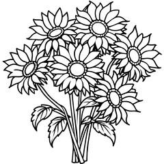 Sunflower flower outline illustration coloring book page design, 
Sunflower flower black and white line art drawing coloring book pages for children and adults