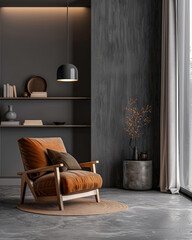 Chic minimalist interiors with elegant furniture and natural window lighting. Interior design composition with minimal furniture.