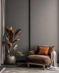 Chic minimalist interiors with elegant furniture and natural window lighting. Interior design composition with minimal furniture.