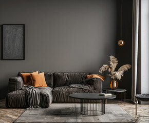Chic minimalist interiors with elegant furniture and natural window lighting. Interior design composition with minimal furniture.