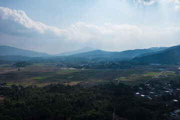 Aerial photography of the pastoral scenery of the mountains near Tengchong Volcanic Geopark
