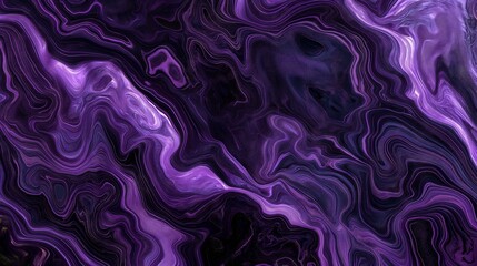 An abstract purple and black marble pattern with swirling lines and intricate details, resembling a...