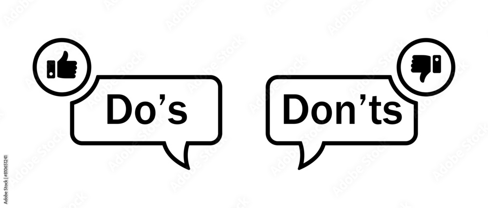 Poster do's and don'ts icon with thumbs up and thumbs down symbol in stroke style. do's and don'ts button i