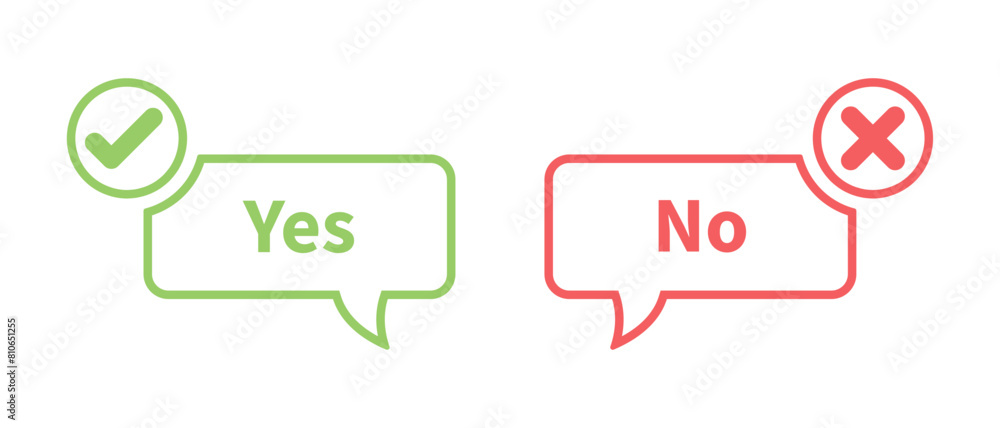 Aufkleber yes and no icon with tick and cross symbol call out style in colored stroke. yes and no buttons in g