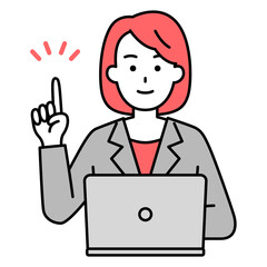 アイデアをひらめくノートパソコンで仕事をするスーツの女性