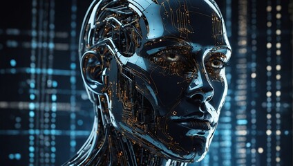 Abstract digital human face, Artificial intelligence concept of big data or cyber security, 3D illustration