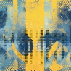 A central yellow banner pops against a backdrop of dynamic yellow and blue halftone patterns, drawing the viewer into the composition.