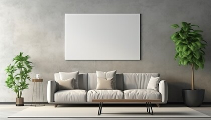Modern living room indoor design with the scene of a sofa, modern sofa with walls poster mockup