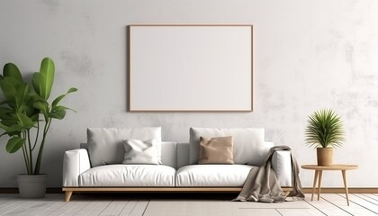Modern living room indoor design with the scene of a sofa, modern sofa with walls poster mockup