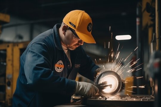 Skilled tire technician carrying out wheel repair on a vehicle in an automotive workshop