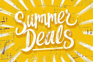 text "Summer Deals" on a yellow comic style background