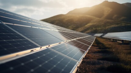  a solar panel array reflecting the blue sky and white clouds. ,