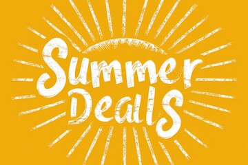 text "Summer Deals" on a yellow comic style background