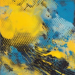 A burst of yellow amidst a sea of yellow and blue halftone patterns, creating a sense of depth and dimension in the composition.