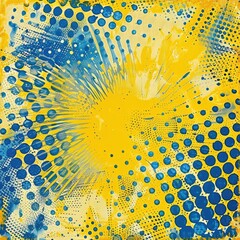 A burst of yellow amidst a sea of yellow and blue halftone patterns, creating a sense of depth and dimension in the composition.