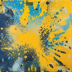 A burst of yellow against a backdrop of intricate yellow and blue halftone patterns, blending seamlessly in a captivating display.