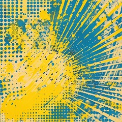 A burst of yellow against a backdrop of intricate yellow and blue halftone patterns, blending seamlessly in a captivating display.
