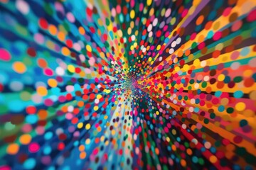 A burst of energy captured through a vibrant display of solid-colored dots.