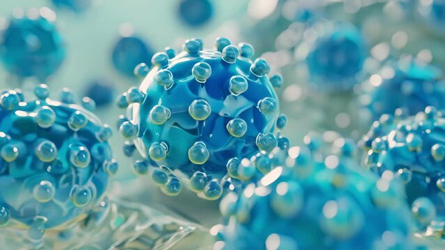 bunch of viruses are floating in the air. The viruses are brown and have a fuzzy appearance, Group of virus cells. 3D illustration, Coronavirus cells