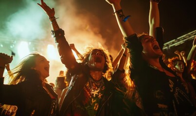 people having fun at rock music festival concert.