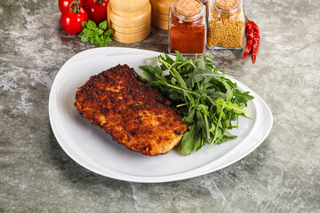 Tasty roasted breaded meat schnitzel