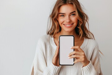 Fototapeta premium Woman Showcasing Smartphone Mockup created with Generative AI