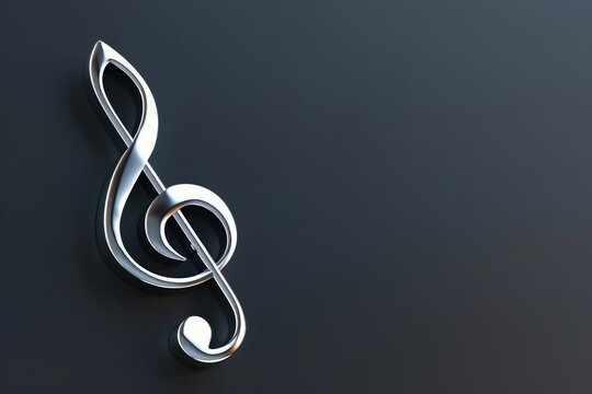 A silver musical note with a black background