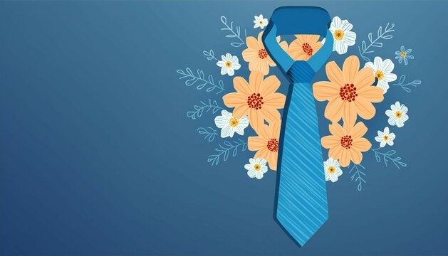 Blue tie and flowers on blue background