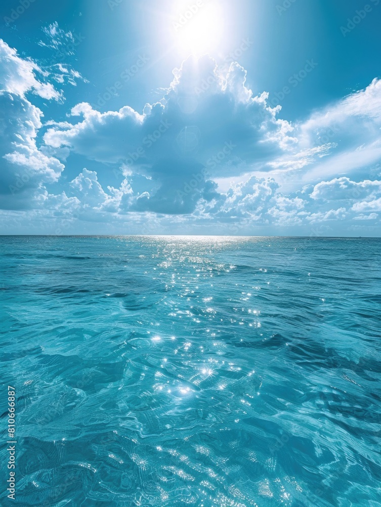 Wall mural the ocean is calm and the sky is blue with a few clouds