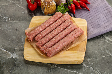 Raw beef kebab sausage for grill