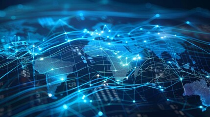 Fototapeta premium Advanced technologies linking continents through digital interfaces and global positioning systems