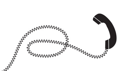 Telephone receiver with a cord. Phone handset with extension cord. Black silhouette isolated on a white background. Vector illustration. EPS 10