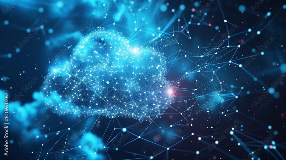 Poster futuristic network of cloud computing and blockchain technology - a vibrant 3d polygonal illustratio