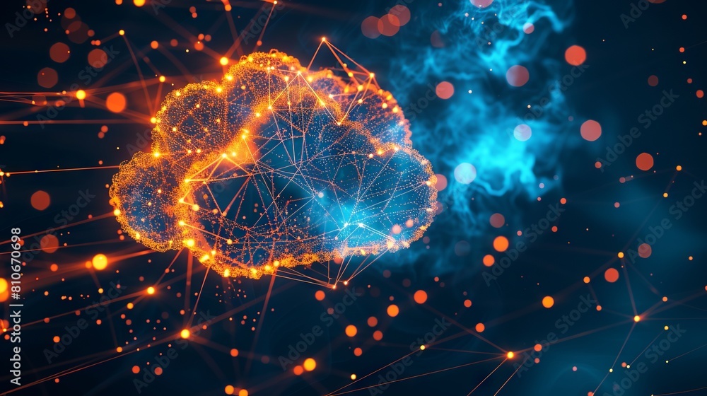Poster futuristic network of cloud computing and blockchain technology - a vibrant 3d polygonal illustratio