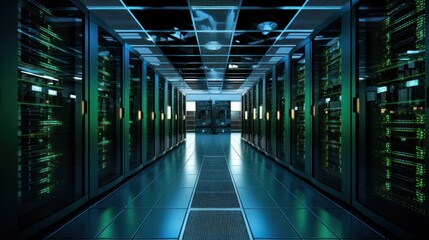 Fototapeta premium data center filled with rows of servers and network equipment, 